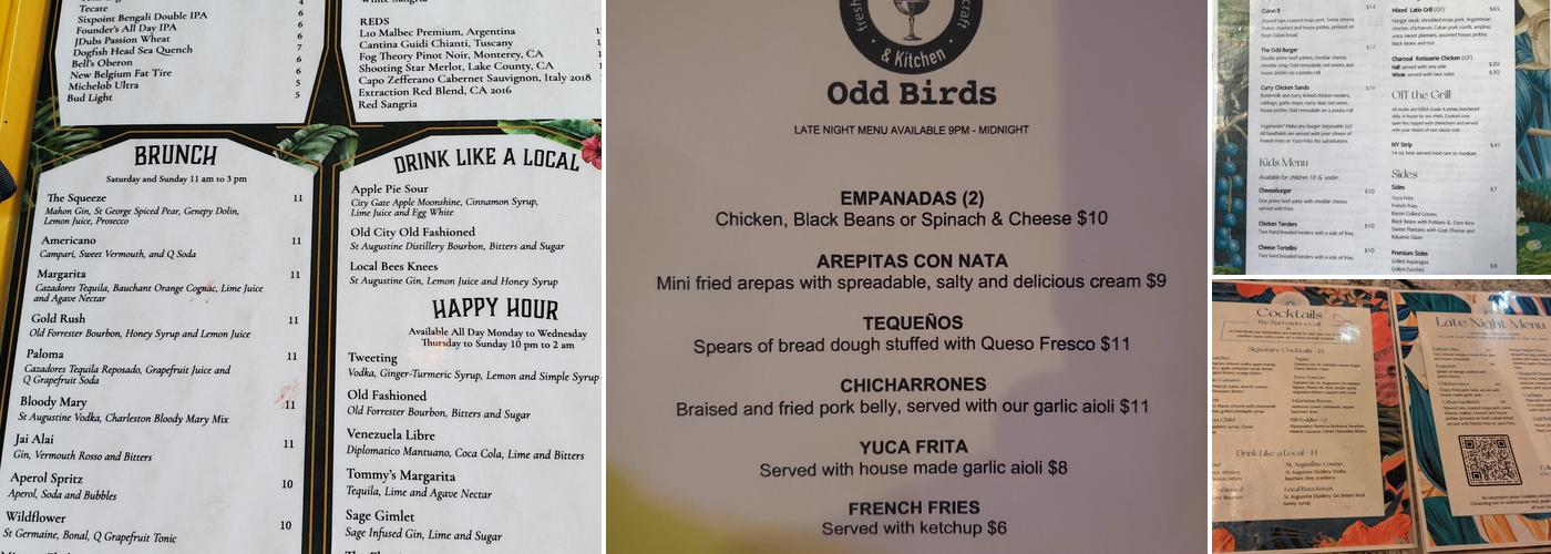 Odd Birds Cocktail Lounge and Kitchen Menu