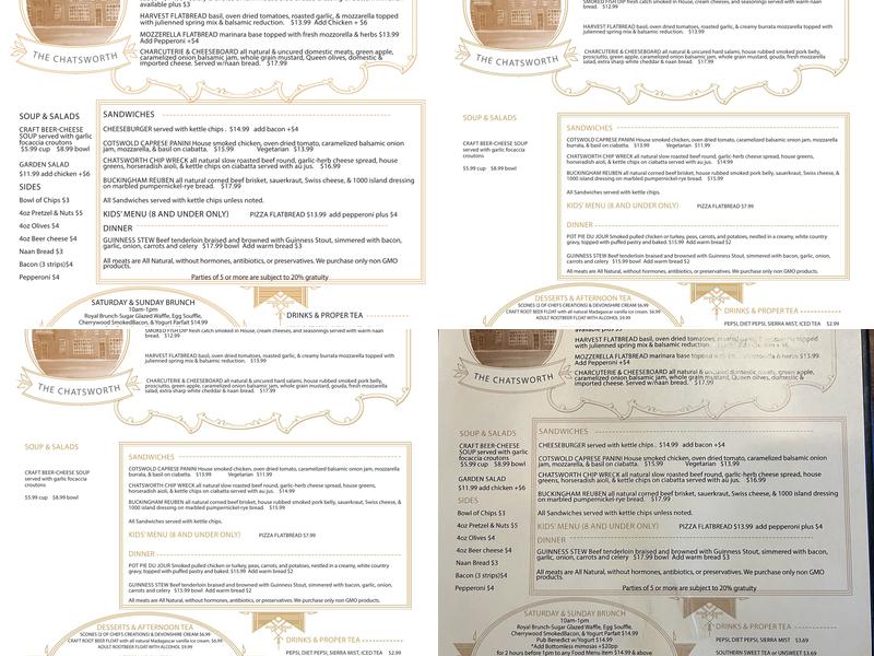 The Chatsworth Pub and Tea Room Menu