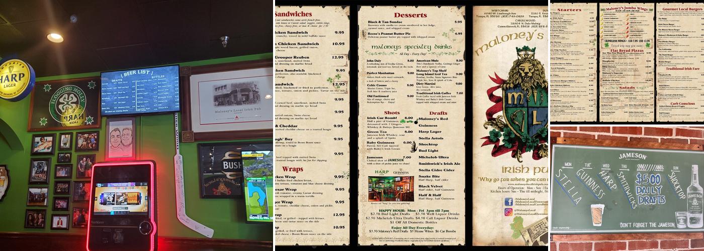 Maloneys Local Irish Pub Menu