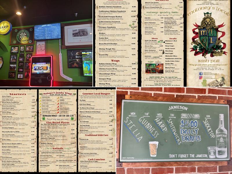 Maloneys Local Irish Pub Menu