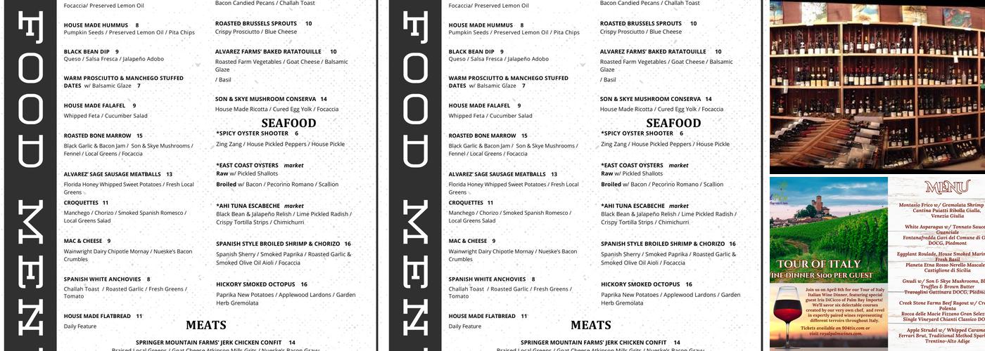 Royal Palm Village Wine & Tapas Menu