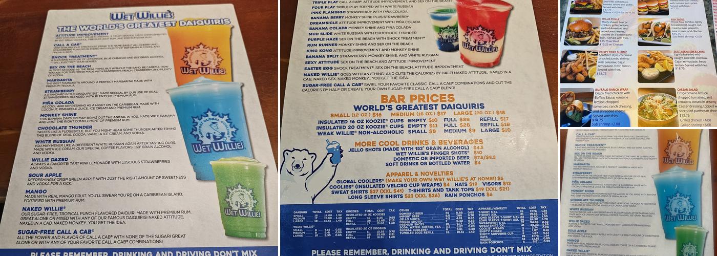 Wet Willie's Menu