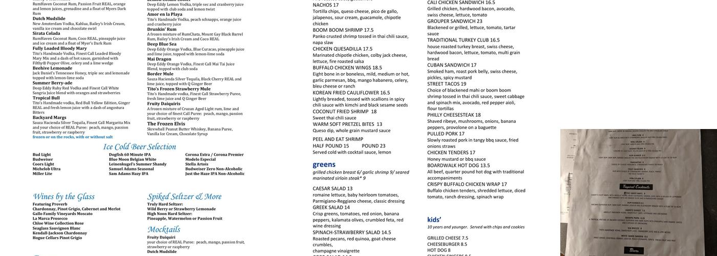 Harry's Beach Bar Menu