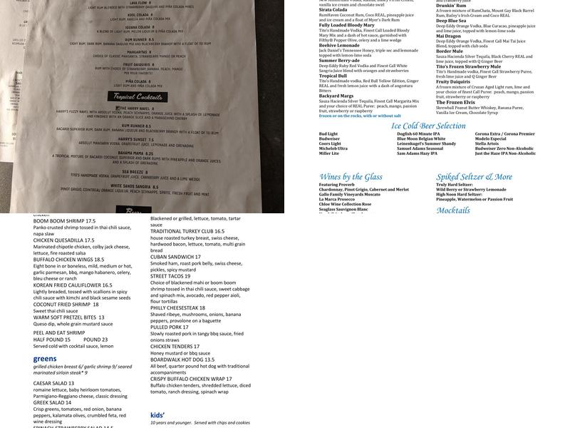 Harry's Beach Bar Menu