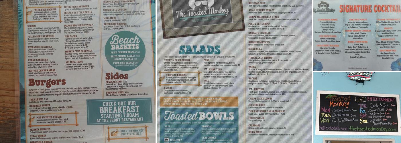 The Toasted Monkey Menu