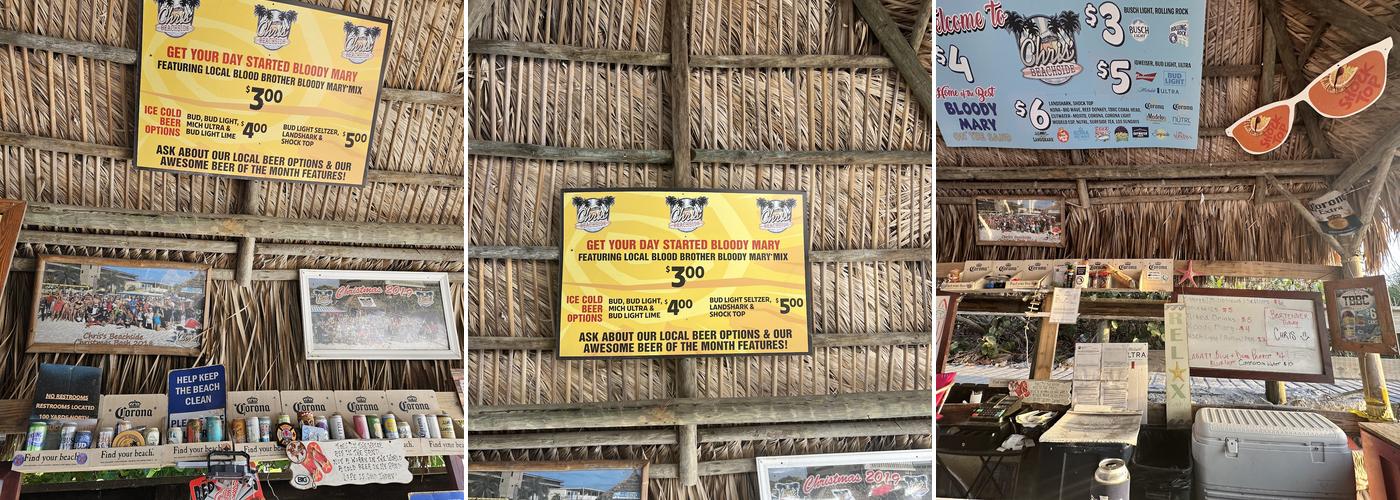 Chris' Beachside Bar Menu