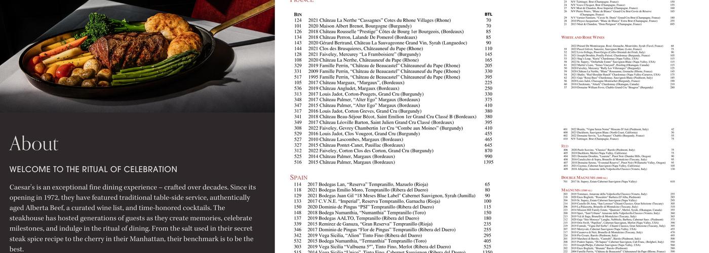 Caesar's Steak House & Lounge Menu