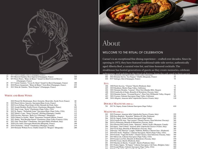 Caesar's Steak House & Lounge Menu
