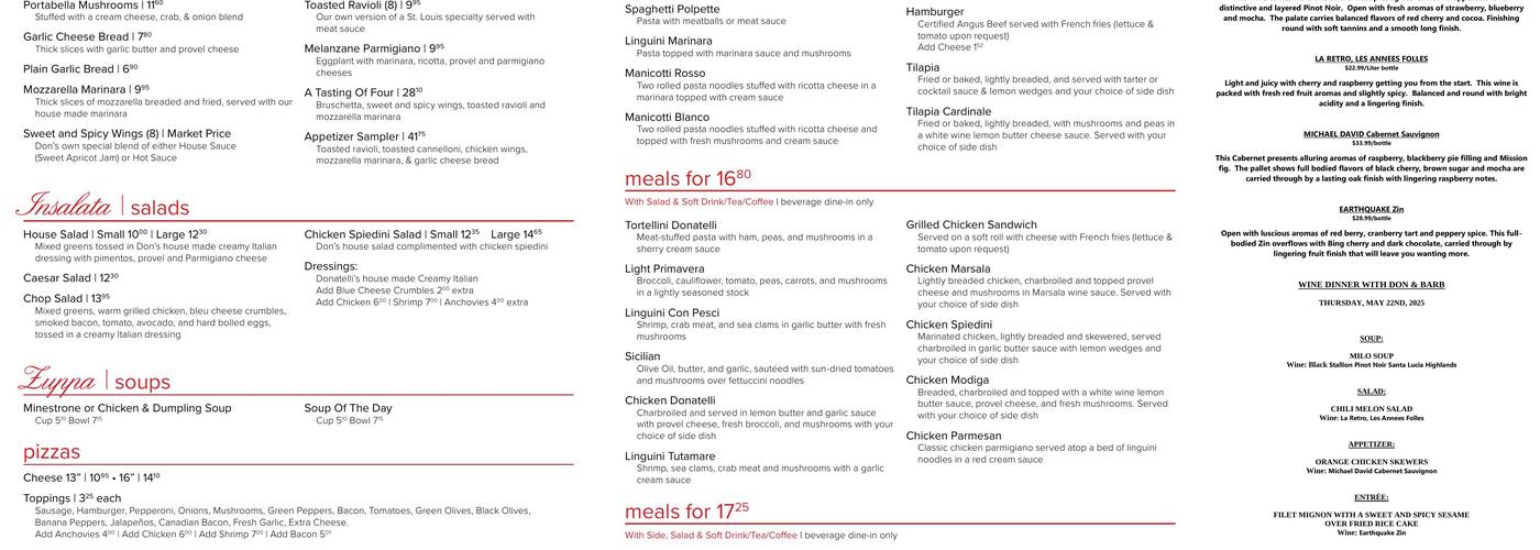 Donatelli's Bistro Menu
