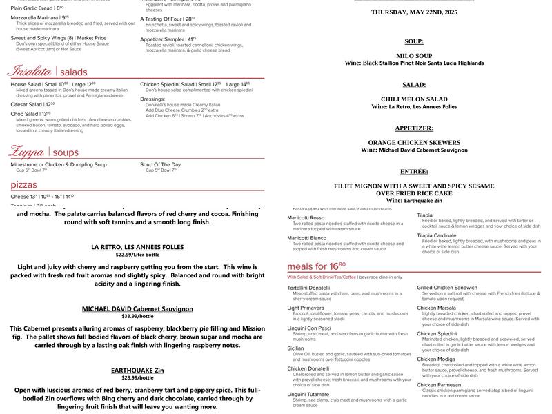 Donatelli's Bistro Menu