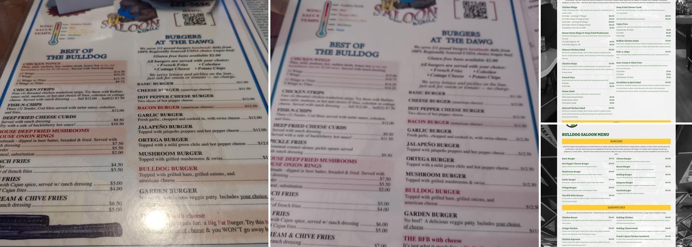 Bulldog Saloon Menu