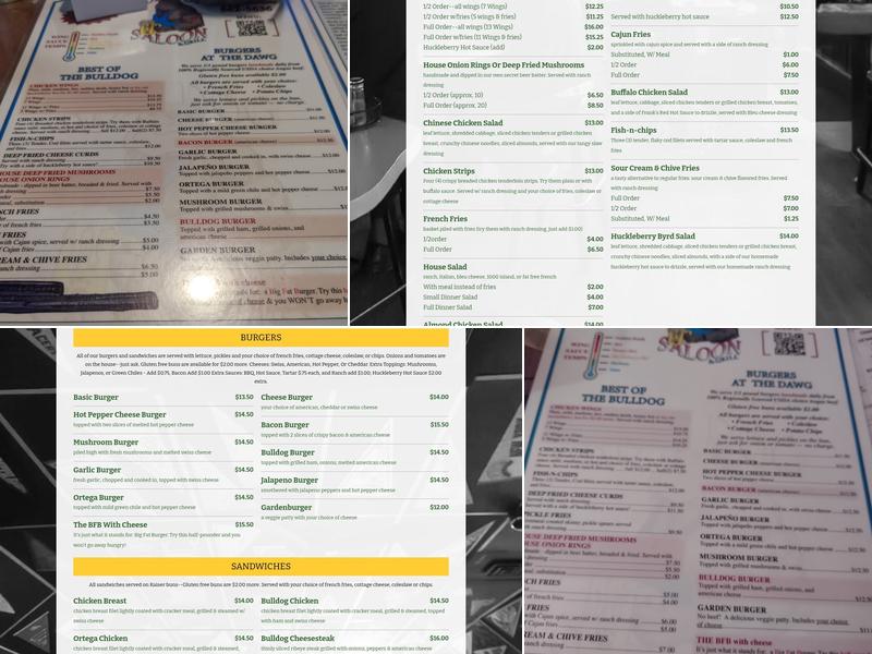 Bulldog Saloon Menu