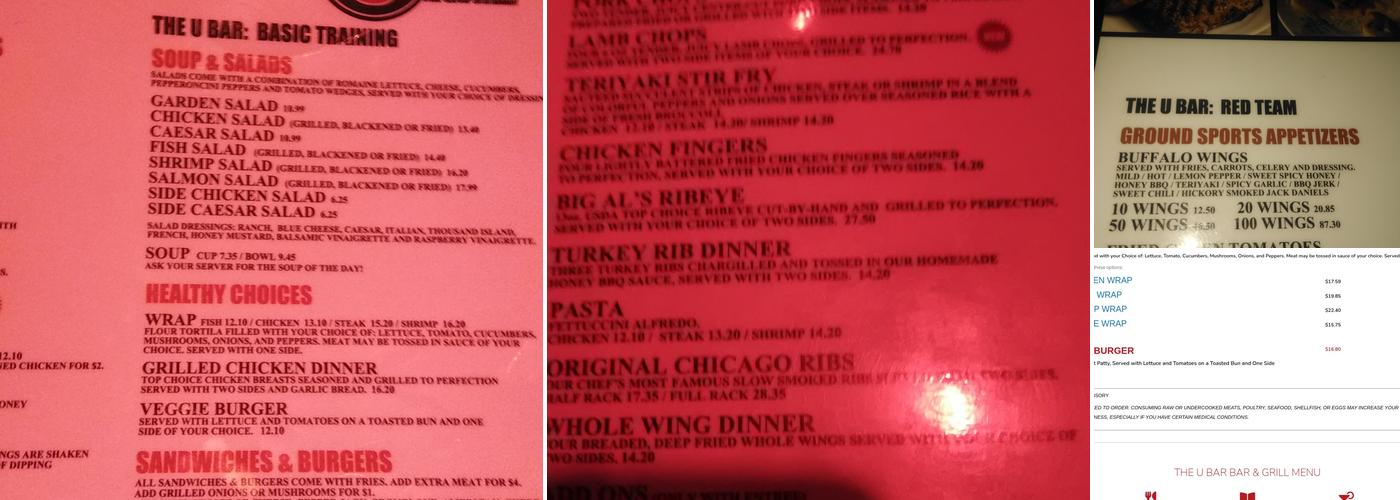 The U Bar Menu