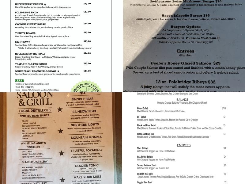 The Northern Lights Saloon Menu