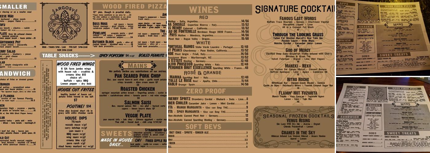 Argosy Menu