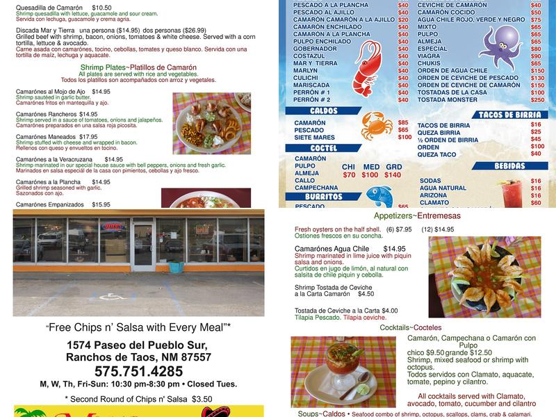 Loncheras Mar Y Tierra Menu