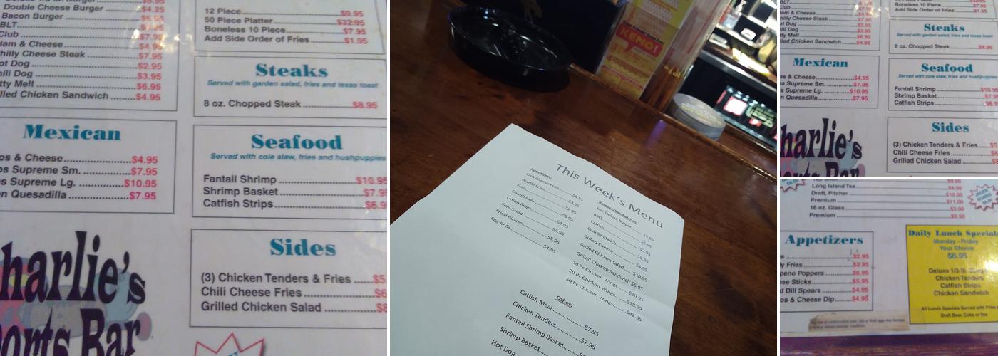 Charlie's Sports Bar Menu