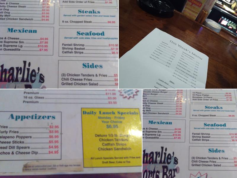 Charlie's Sports Bar Menu