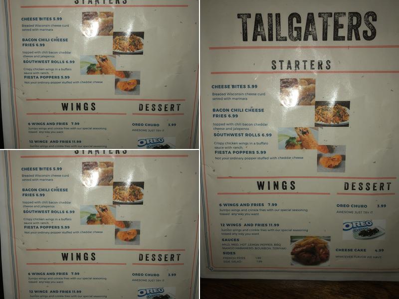 Tailgaters Menu