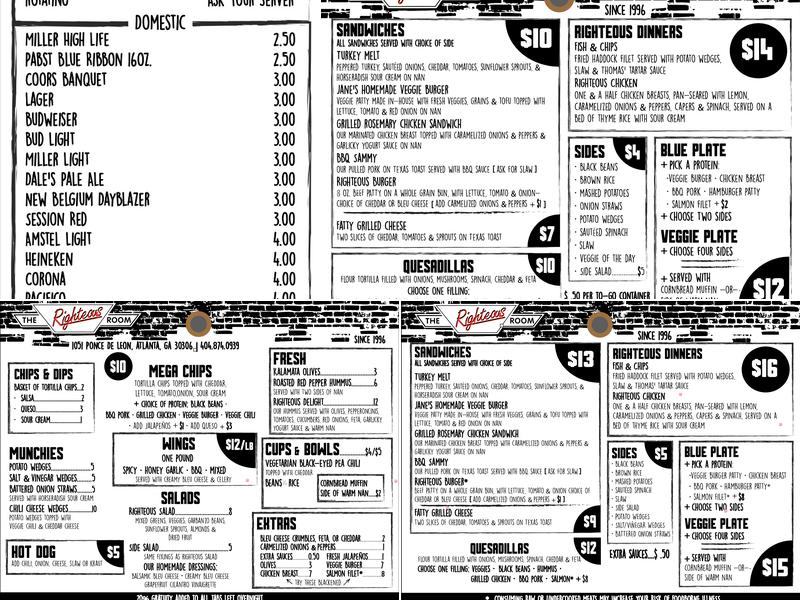 The Righteous Room Menu