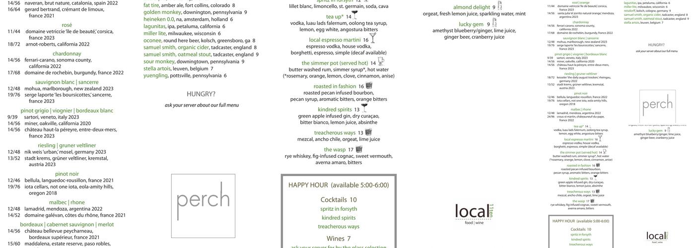 The Perch Menu