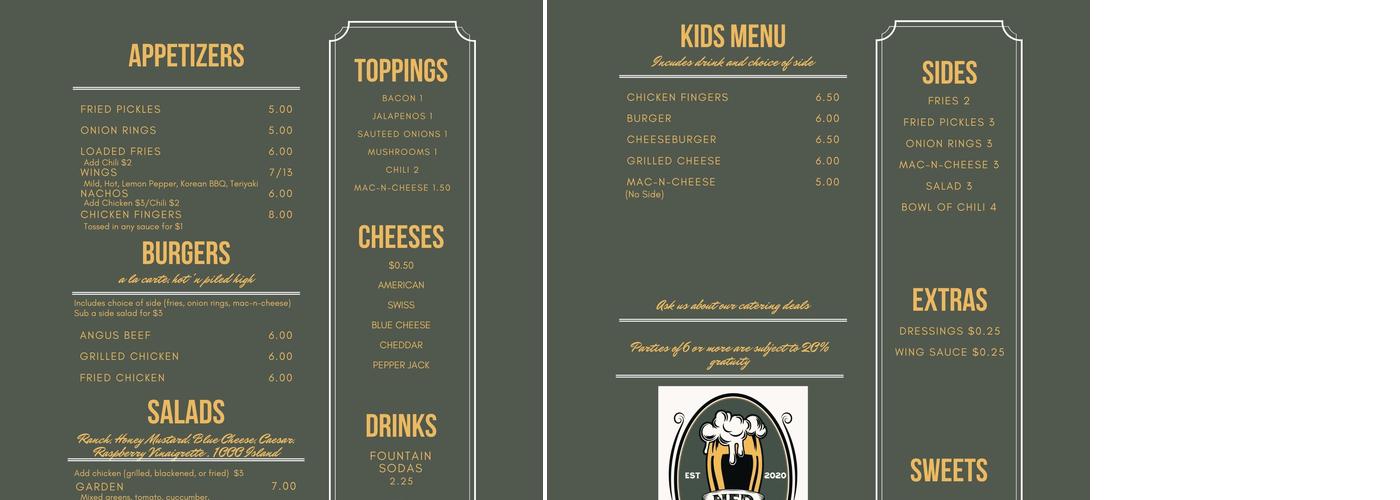 Capital City Night Club Menu