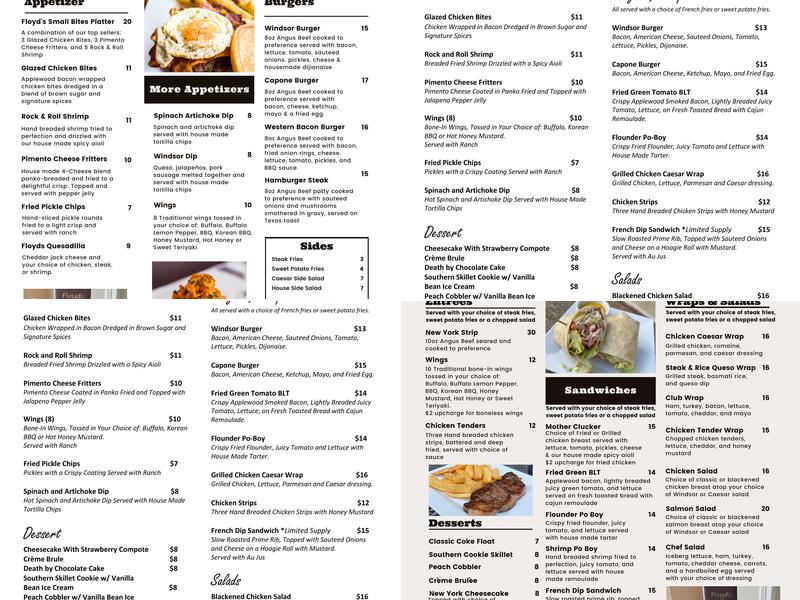 Floyd's Pub Menu