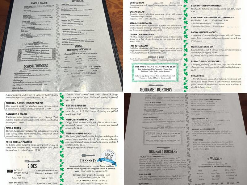 Wee Pub Beach Menu
