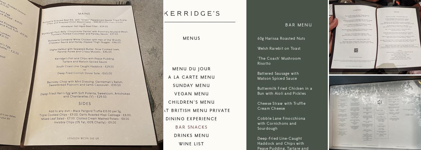 Kerridge's Bar & Grill Menu