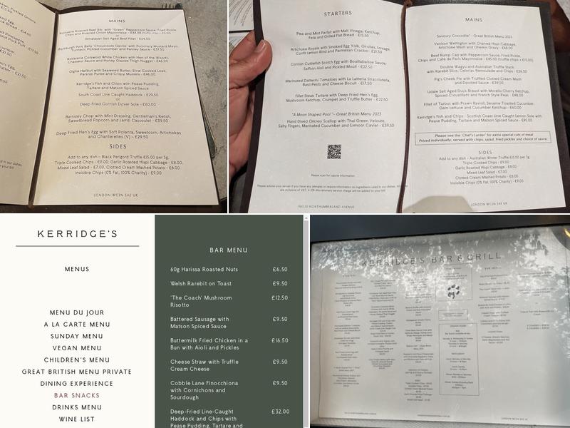 Kerridge's Bar & Grill Menu