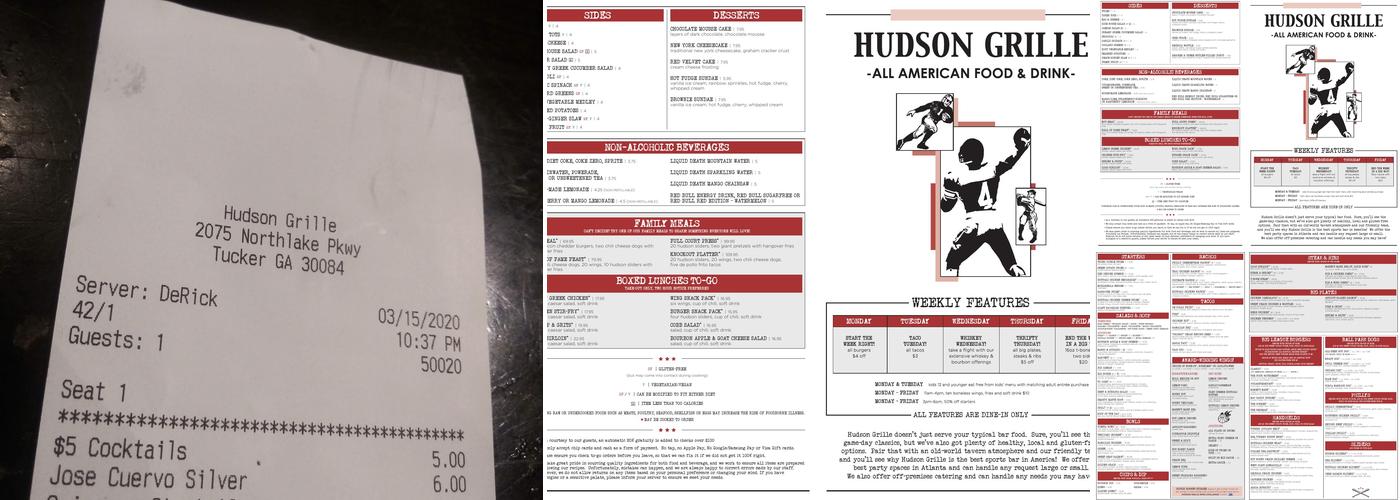Hudson Grille Tucker Menu