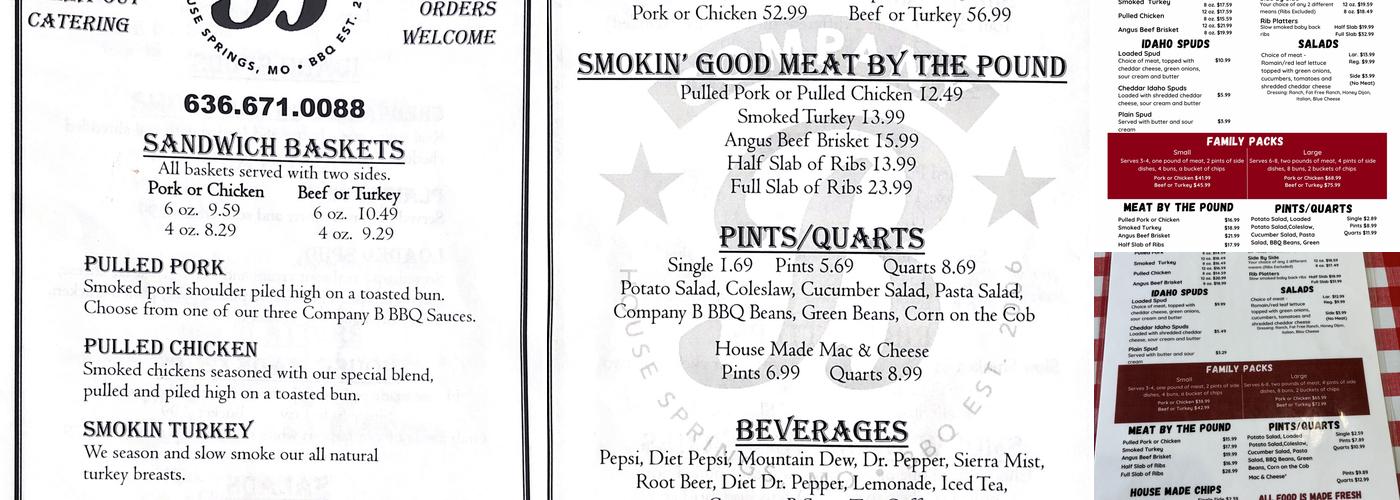 Company B Bbq Menu