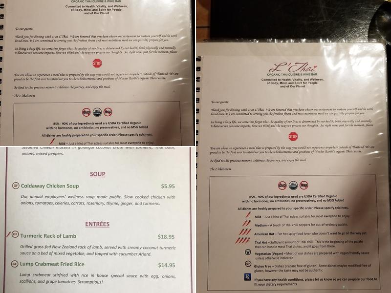 L'thai Organic Cuisine & Wine Bar (Tucker) Menu
