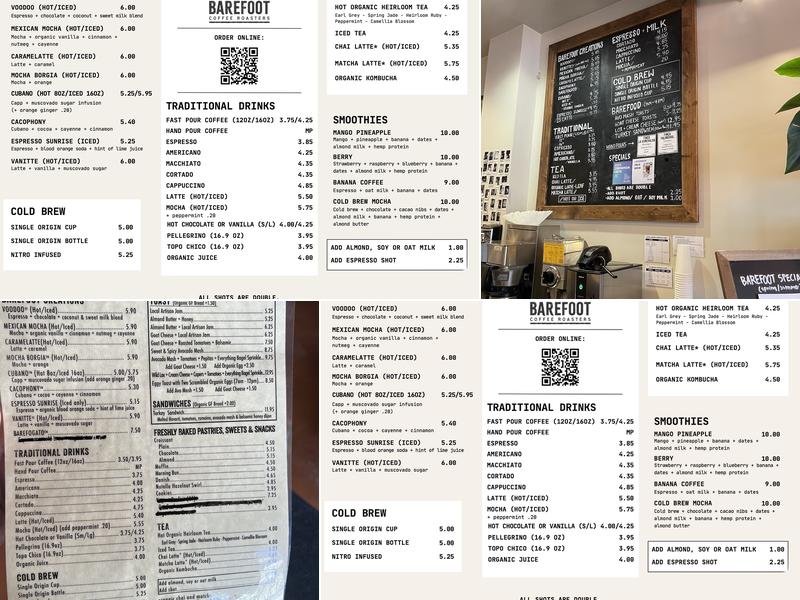 Barefoot Coffee Menu