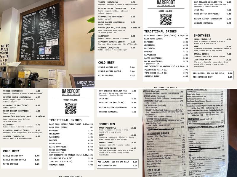 Barefoot Coffee Menu