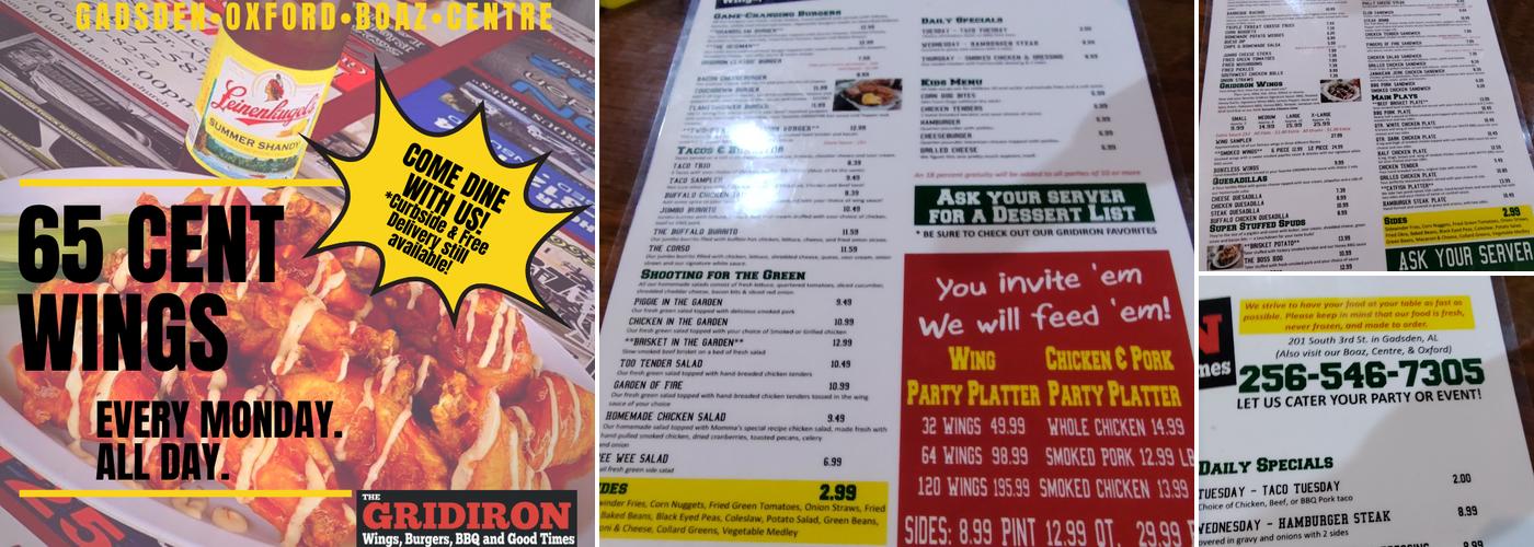 The Gridiron of Gadsden Menu