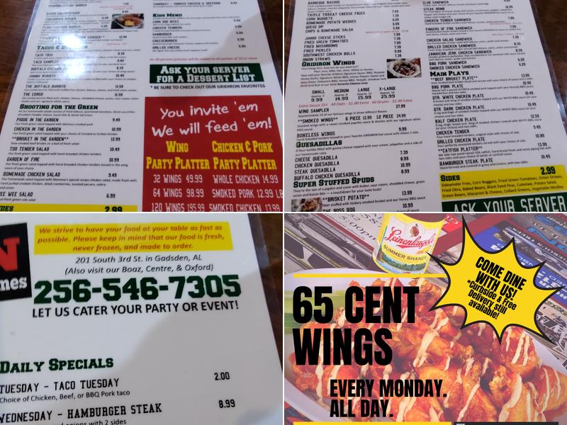 The Gridiron of Gadsden Menu