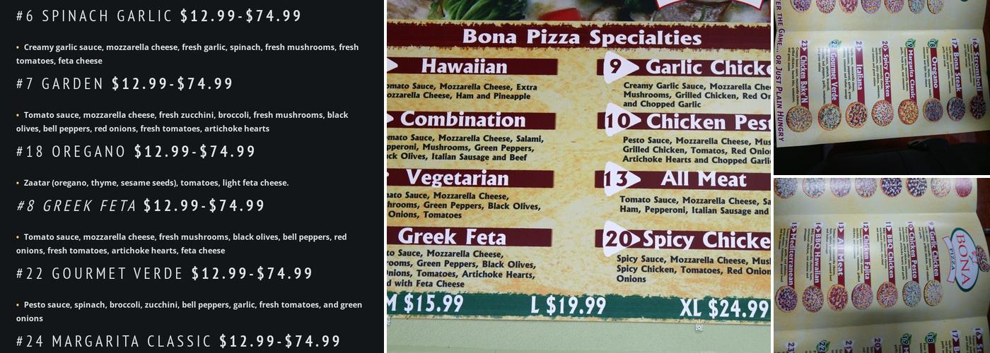 Bona Pizza Menu