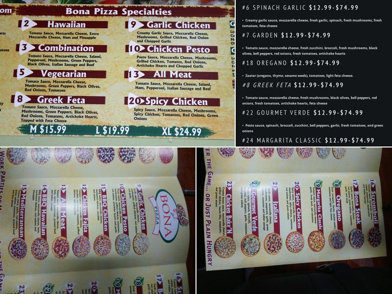 Bona Pizza Menu