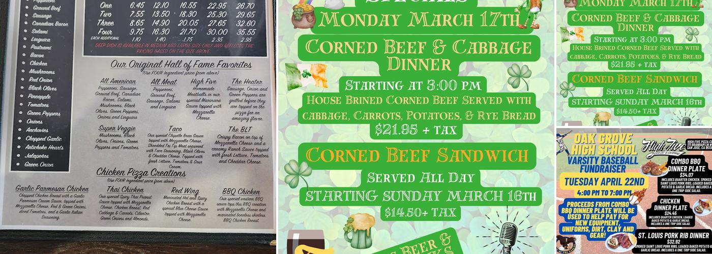 High Five Pizza Menu