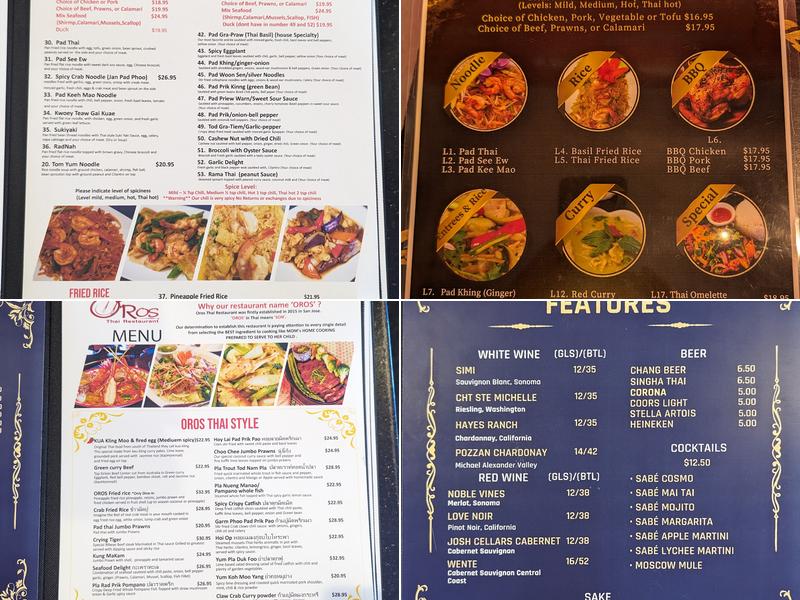 Oros Thai Restaurant Menu