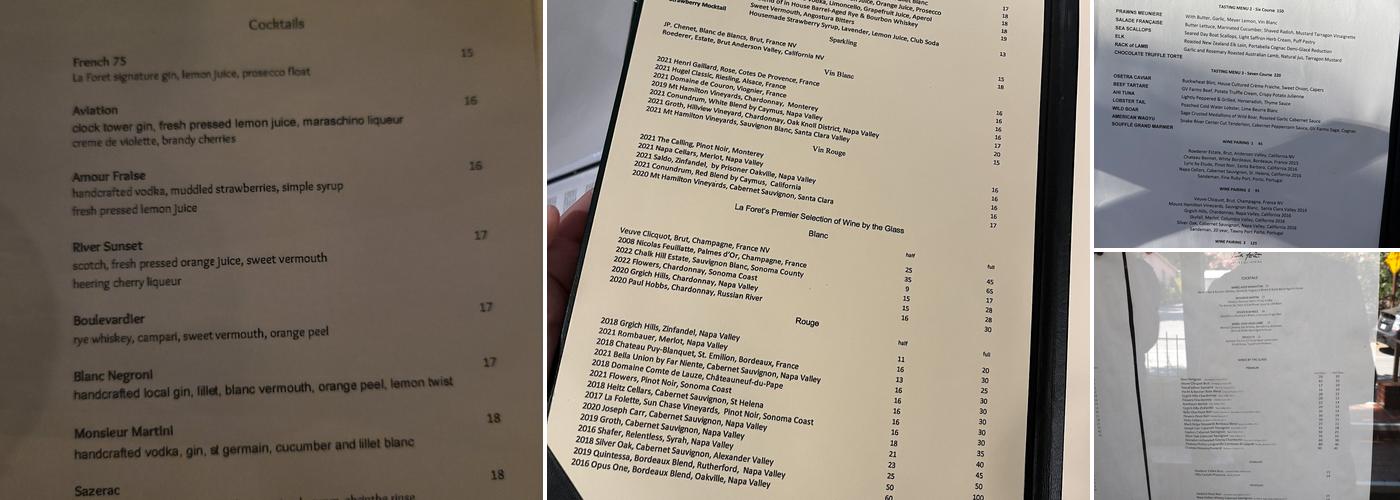 La Foret Menu