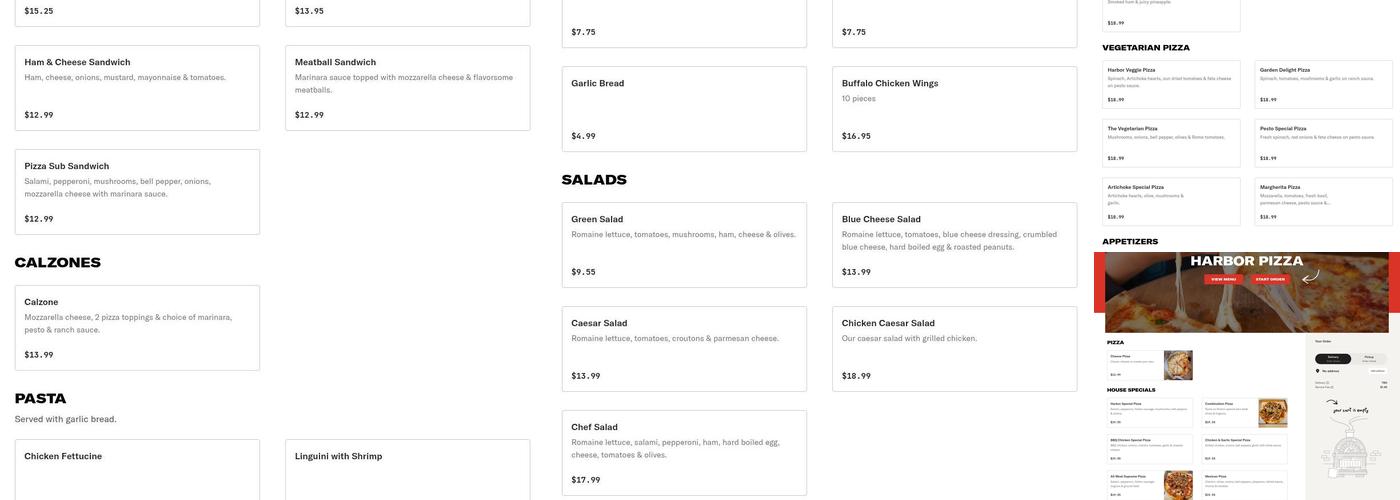 Harbor Pizza Menu