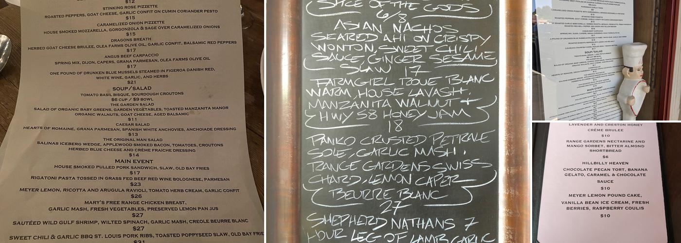 The Range Restaurant Menu