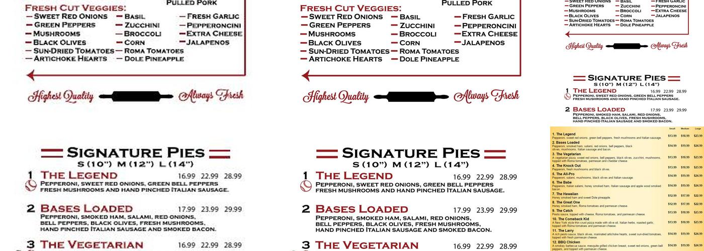 Legends Pizza Co Menu