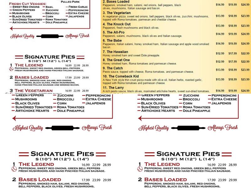 Legends Pizza Co Menu
