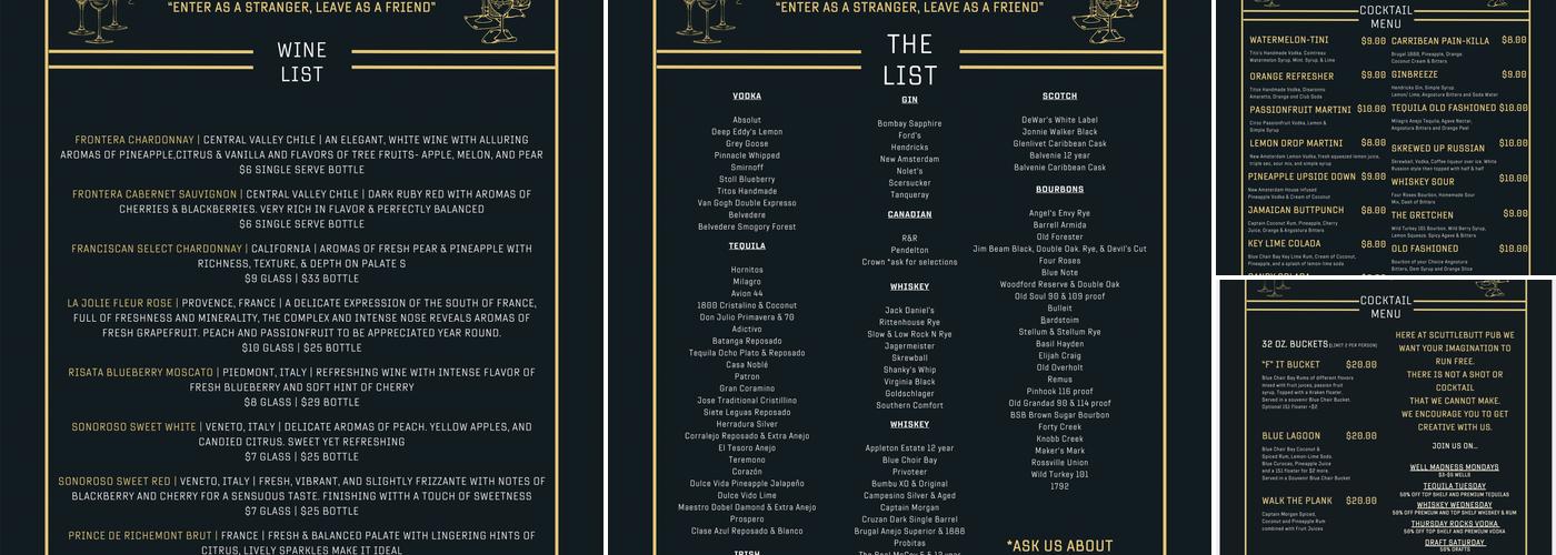 Scuttlebutt Pub Menu