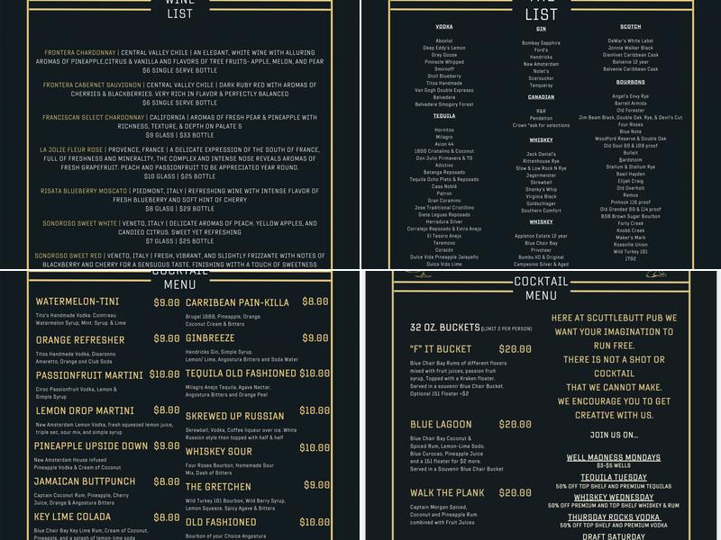 Scuttlebutt Pub Menu