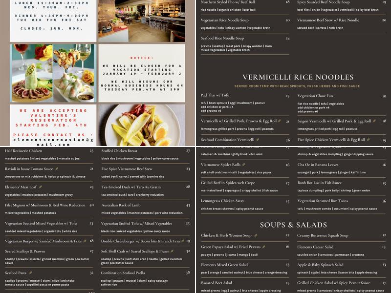 Elements Restaurant Menu