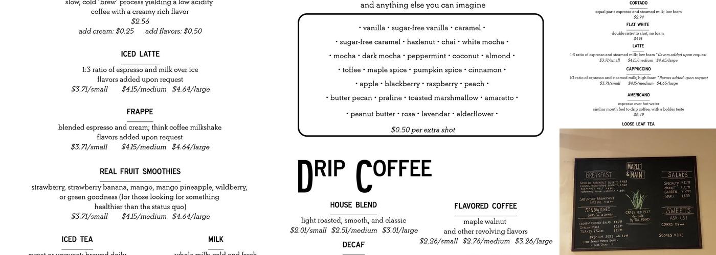Maple & Main Menu